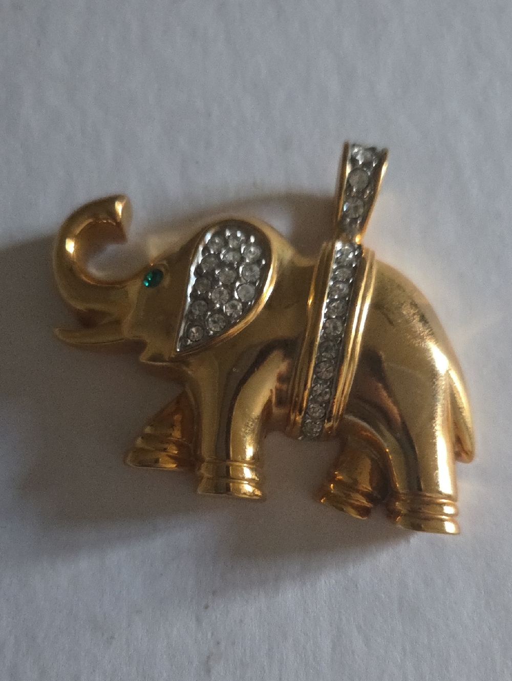 Gold-Tone Elephant Pendant Charm with Crystal Accents